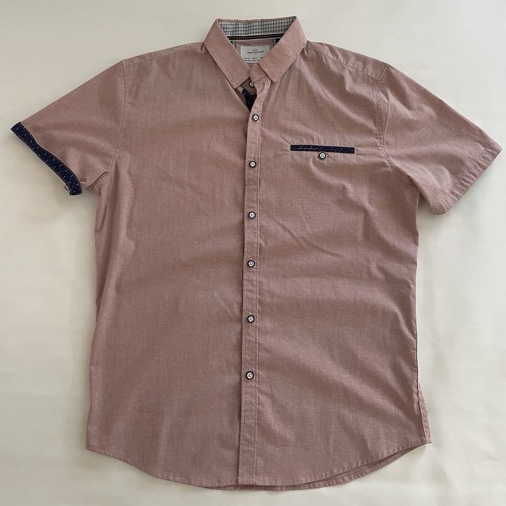 Craft Flow Stretch Light Pink Short Sleeve Button Up Casual Shirt‎ Size S